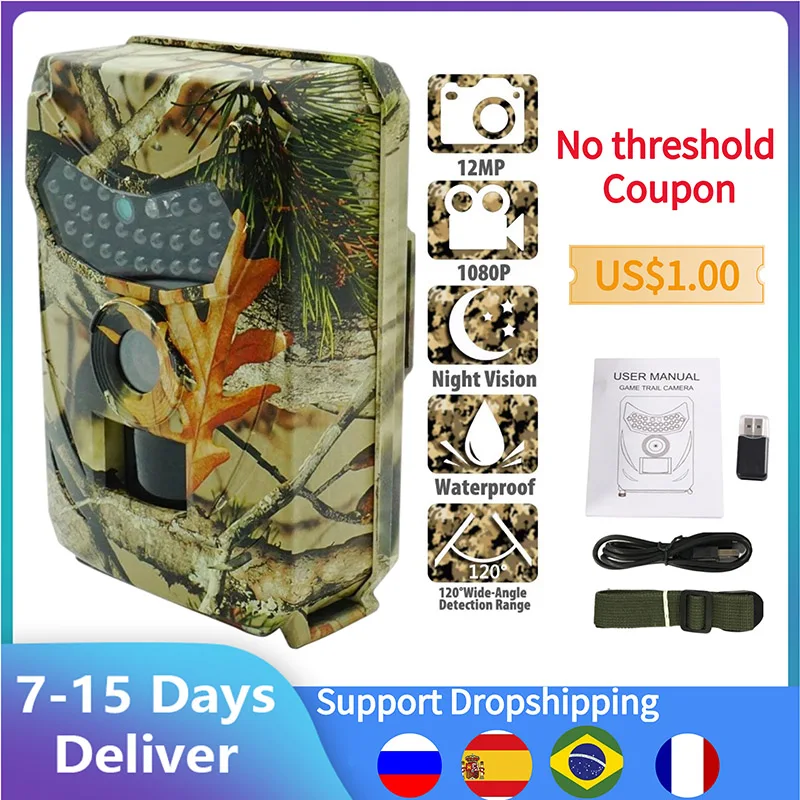 Outdoor Hunting Camera Hidden 12Mp Wild Animal Detector Trail Hd Waterproof Monitoring Night Vision Infrared Heat Sensing |