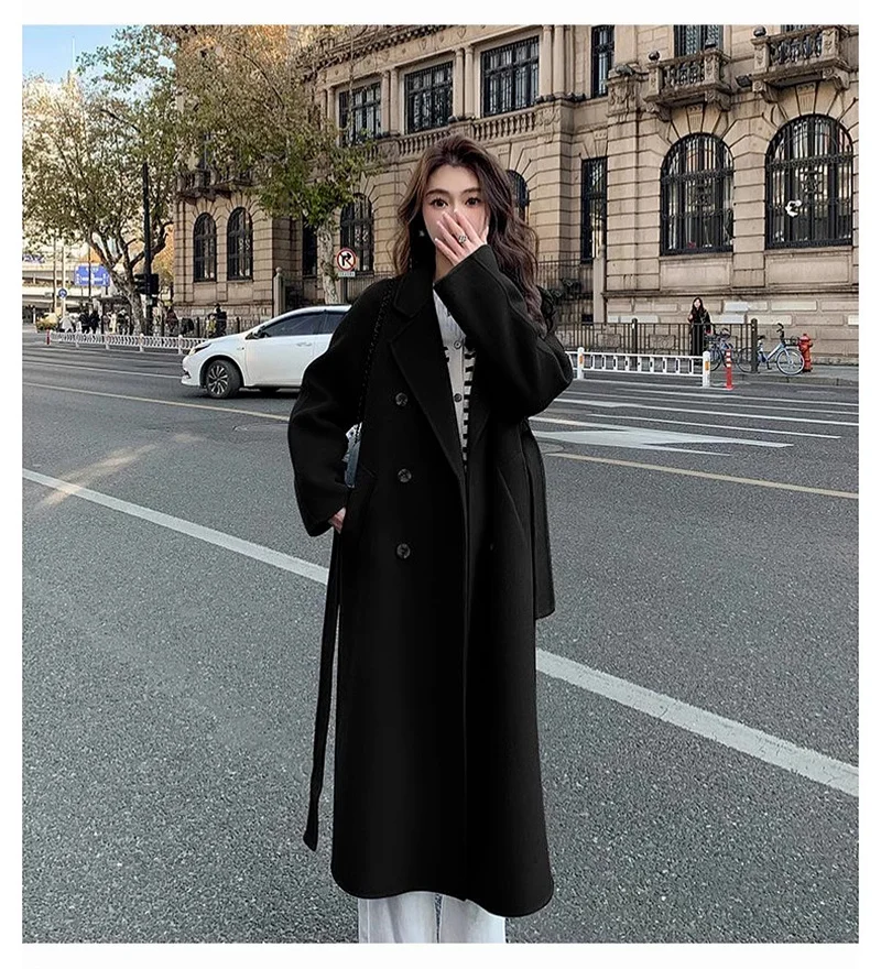 Autumn Winter 2024 New Year's Small Fashion Design Sense Trench Coat Woolen Coat women's Senior Sense Long Woolen coat