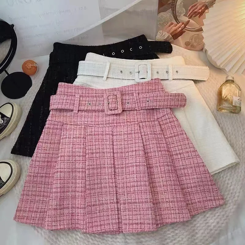 

Girls' Spring New Chunky Tweed Half Korean Version, Big Kids Elastic Waist Versatile Anti Drift A-Line Short Skirt Trendy