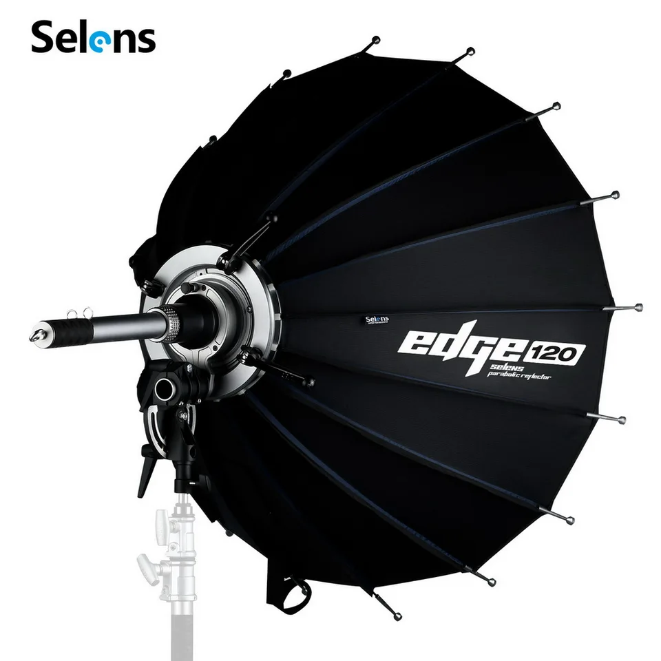 Selens EDGE 120cm 포물선 우산 소프트 박스 리플렉터, 확장 가능한 반사 브래킷 포함, 전문 사진 작가용 보웬