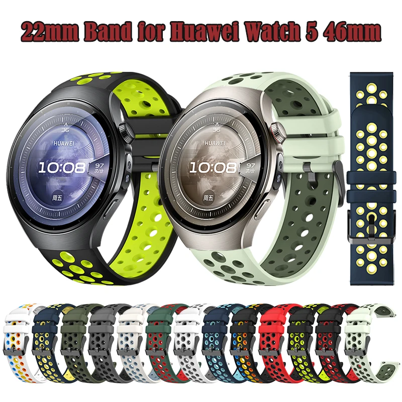 Breathable Two-Tone 22mm Smartwatch Strap with Round Hole Design