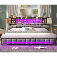 Bed Frame with 3-Tier Headboard & 2 Hidden Storage LED Lights Platform Metal Bed Frame with Storage Bed Frame 1