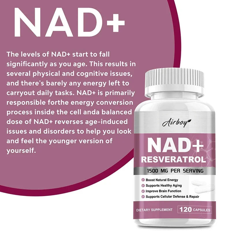 Anti Aging Cell Booster Energy Booster NAD Supplement NAD+ Resveratrol Supplements-Natural Energy, Anti-aging and Cellular Health, Strengthens The Immune System
