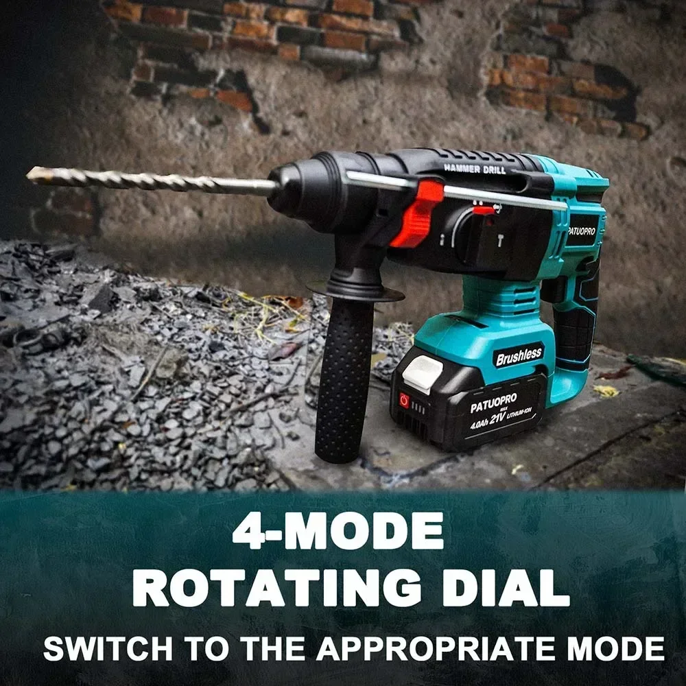 26MM Brushless Cordless Rotary Hammer Drill Rechargeable Multifunctional Electric Hammer Impact Drill Fit Makita 18V Battery 3