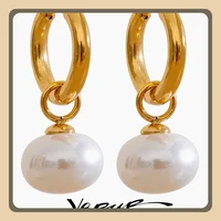 Yhpup High Quality Imitation Pearls Drop Stainless Steel Golden Korean Hoop Earrings Charms Fashion Jewelry Bijoux Femme Gift