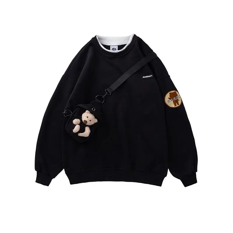 Women Cute Black Sweatshirt Fashion Streetwear Tops with Bag Korean Style White Pullover Kawaii Harajuku Loose BF Jumper Female