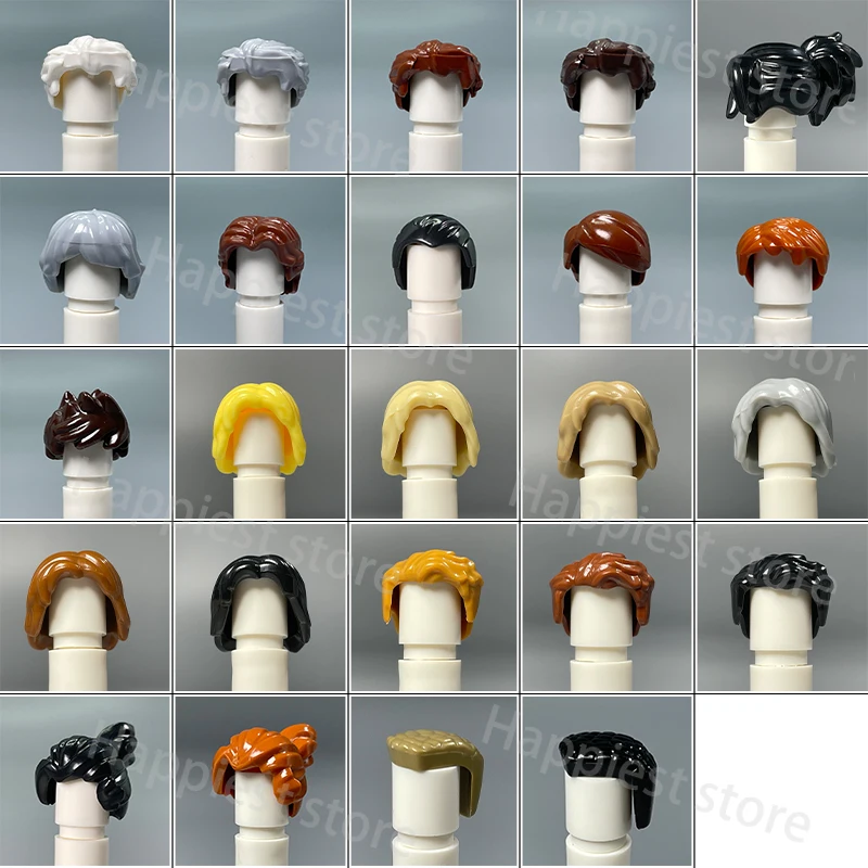 MOC City Figures Hair body Parts Building Blocks Figure Hairstyles Head Girl Boy Brown Black Hairstyle Accessories Brick Toys 5