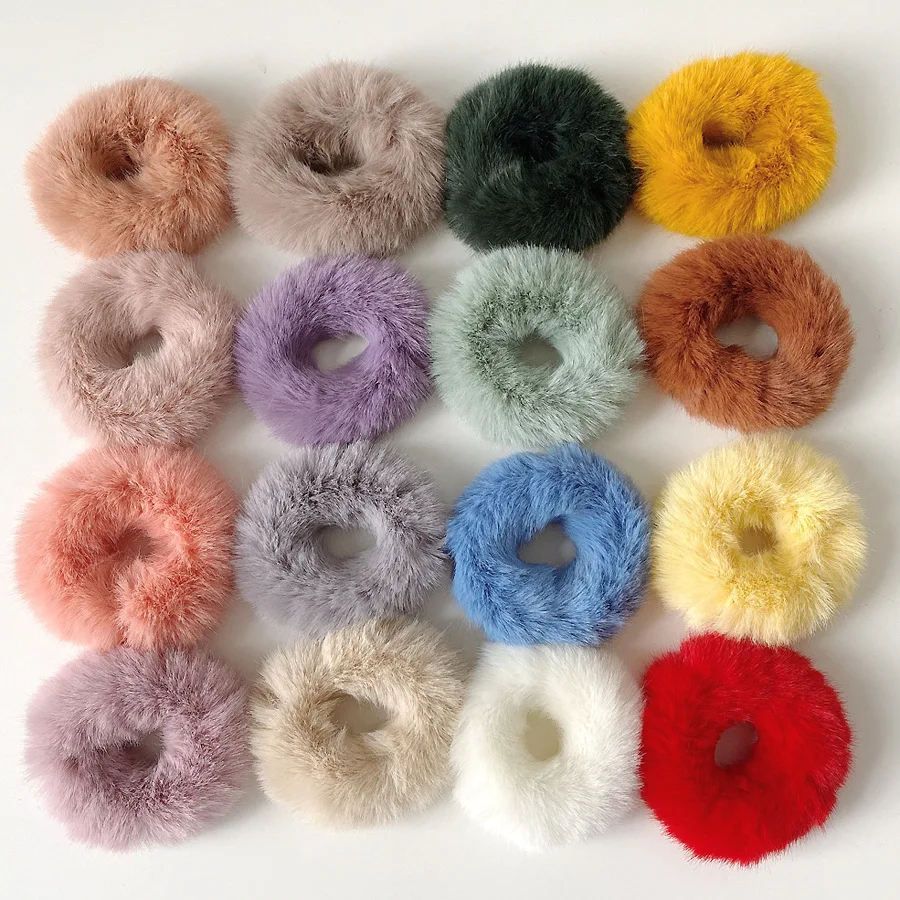 

10Pcs 9cm faux Fur Elastic Hair Bands Rubber Hair Rope Velvet Hair Ties Winter Imitation Rabbit Hair Plush Hair Hoops for Kids