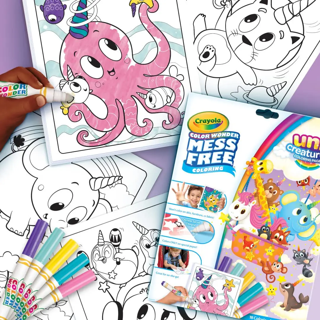 Crayola Color Wonder Unicreatures, 유니콘 엉망이 없는 색칠 페이지 및 마커, 어린이 선물, 3 세, 4 세, 5 세, 6 세