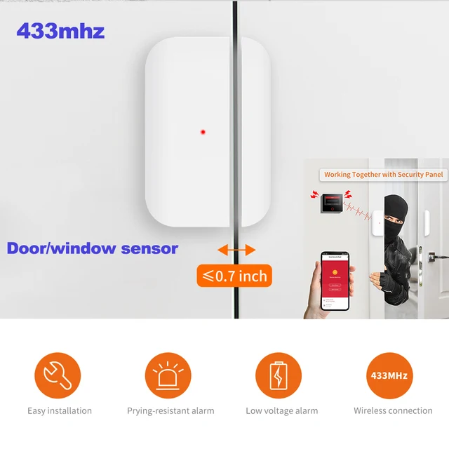 TAIBOAN Wireless Magnetic Door & Window Sensor EV1527 Coding Mode 433MHz for Home Security Alarm System Home Burglar Alarm Kits 2