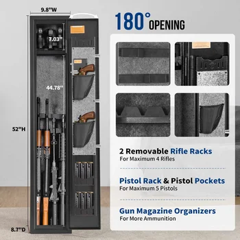 BlackSmith 3 Rifles Gun Safe Rifle Safe W/ Fingerprint & Digital Keypad Lock Removable Gun Storage Cabinet W/ Built-in Storage 3