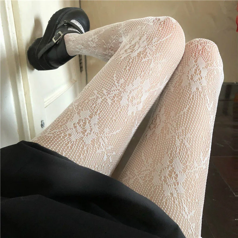 Description Picture 3 of itemSexy Lace Mesh Stockings Black White Lolita Hollowed Out Stockings Pantyhose Japanese Goth Retro Fishnet Stocking Socks Tights