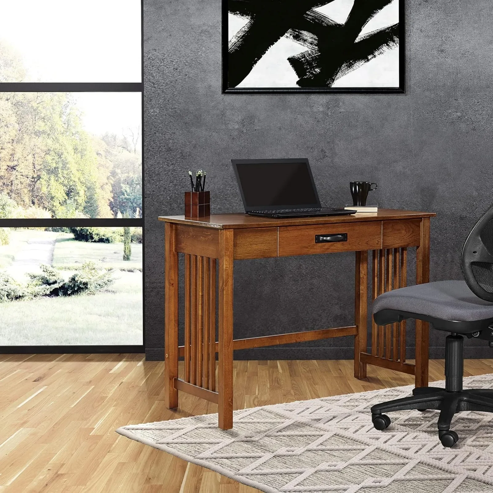 US Writing Desk with Pull-Out Drawer and Mission Style Side Panels,Simple Laptop Desk Study Writing Table for Small Spaces
