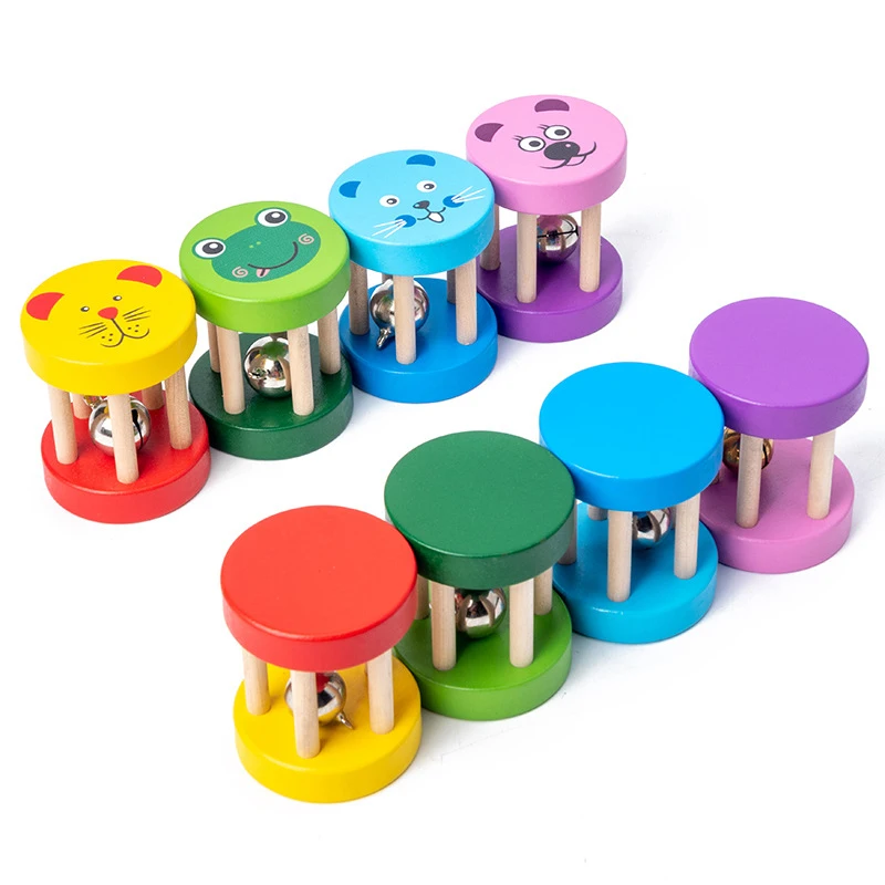 Kids Cartoon Wooden Castanets Music Instruments Baby Clapper Handle Musical Instruments Toys Orff Educational Toys For Children