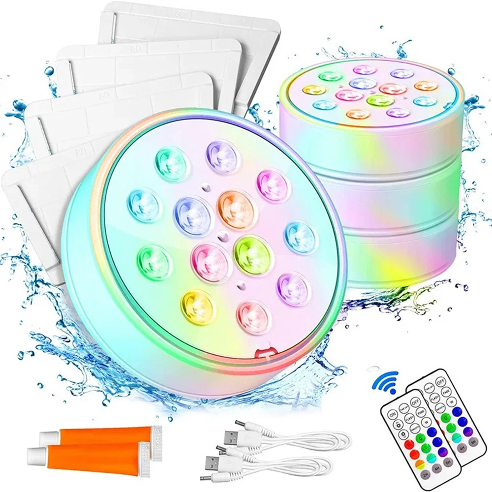Underwater Light USB Rechargeable Submersible LED Pool Lights Remote RF IP68 Waterproof for Inground Pool Decor