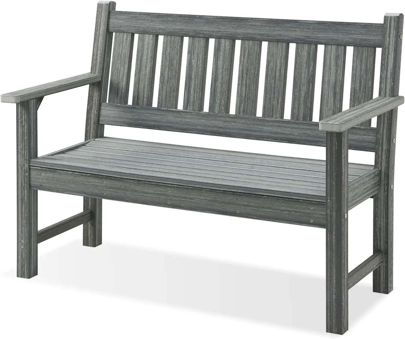 NEW-Outdoor Bench, 2-Person Garden Bench, Poly Lumber Patio Bench for Outdoors, Porch, and Park (Grey)