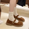 Womens Derby Shoes Soft Female Footwear Shallow Mouth British Style Loafers With Fur Leather Dress New Preppy Slip-on Mary Janes 2