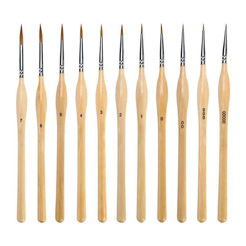 

11Pcs Miniature Detail Brush Nylon Hair Paint Brush For Oil, Acrylic, Watercolor And Gouache