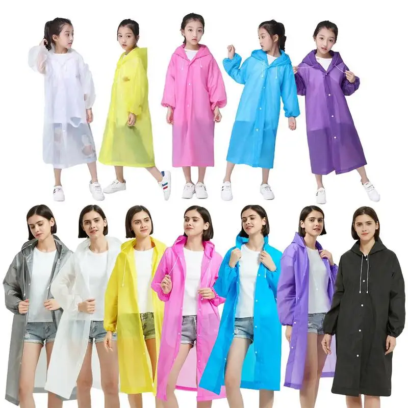 Children Adult Waterproof Raincoat Reuseable EVA Rain Poncho For Kids Girls Women Transparent Clear Rainwear Suit For Student raincoat poncho