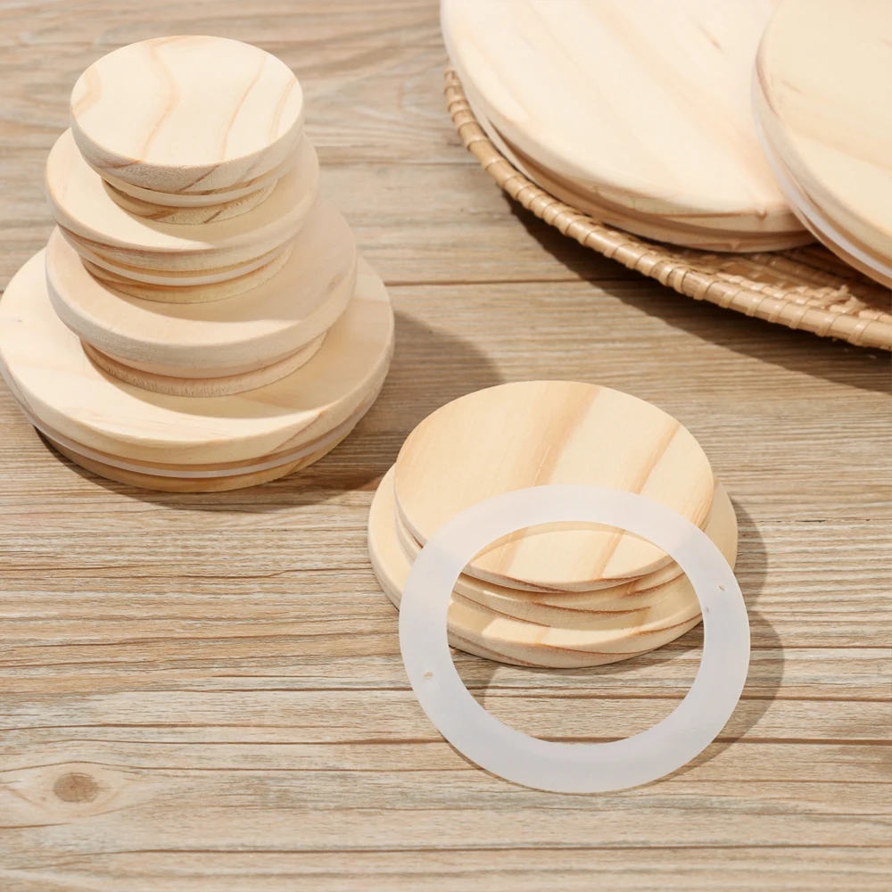 Wooden Jar Lids Various Sizes Reusable Wooden Kitchen Organization Bottle Sealing Caps