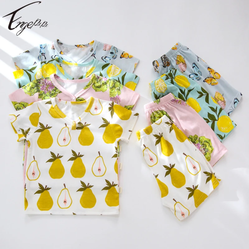 

Домашний комплект одежды с принтом для маленьких мальчиков и девочек, топ с коротким рукавом и шорты для мальчиков, Повседневная летняя одежда из 2 предметов, одежда для детей 0-3 лет