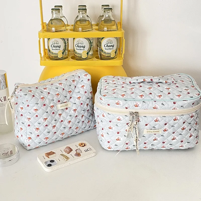 Quilted Cosmetic Storage Makeup Case Kits Bag For Women Large Comestics Storage Organizer Box Zipper Female Toilet Beauty Cases