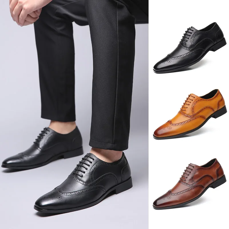 

2024 Men's Dress Shoes Leather Formal Wedding Party Shoes for Men Brogue Shoes Luxury Men's Oxfords
