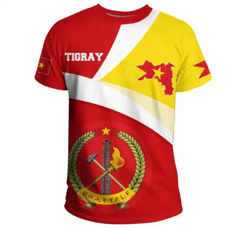 Фото Летняя новая футболка Tigray с активным флагом страны с 3D принтом, Высококачественная Летняя Повседневная Свободная футболка с круглым вырезом для мужчин и женщин №2