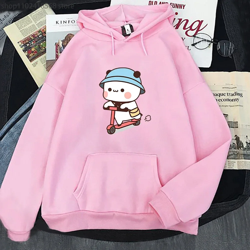 

Cartoon Bubu Dudu Hoodie Mochi Brownie Bear Bike Riding Sweatshirt Women Kawaii Y2k Sudadera Men Clothes Cartoon Winter Pullover