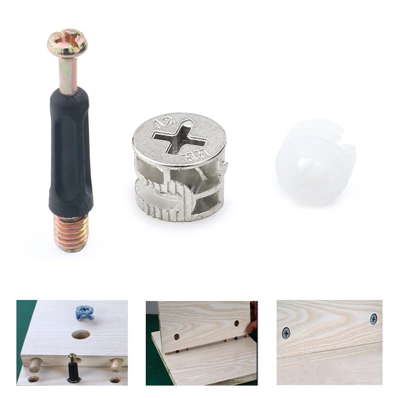 

Three-In-One Eccentric Wheel Plastic Rod Metal Rod Rubber Particles Nut Connector Bolt Wardrobe Desk Link Fixer Furniture Screw