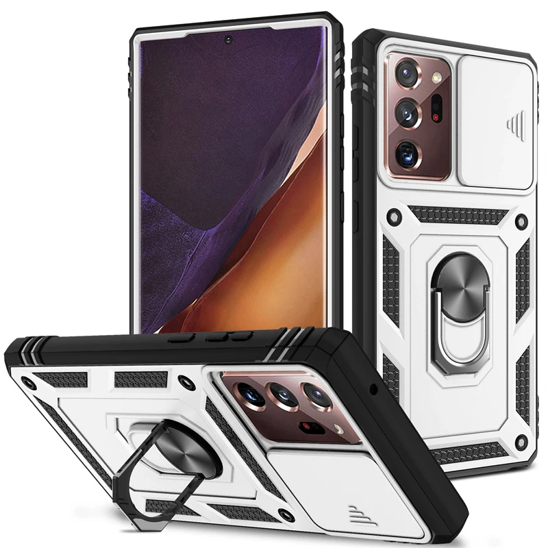 Ultimate Protective Slide Lens Case with Metal Ring Stand - Durable PC+TPU Back Cover