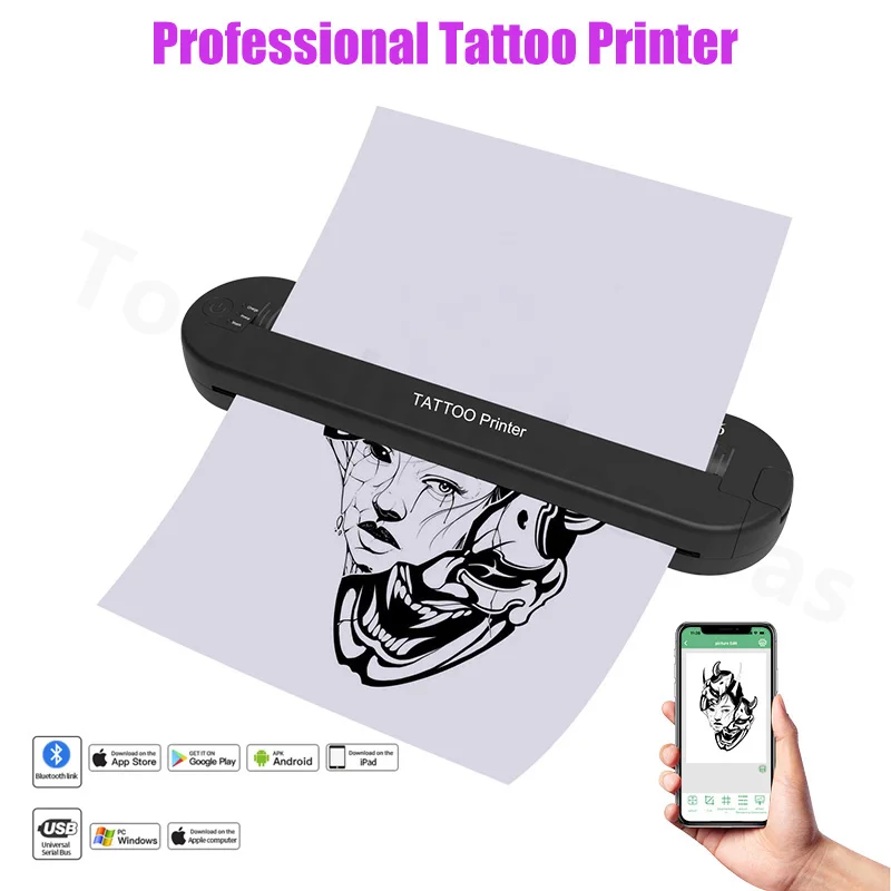 Fashionable Tattoo Thermal Printer Transfer Machine Professional Stencil Device BT Inkless Wireless Copier Printer Mini New 2024 5