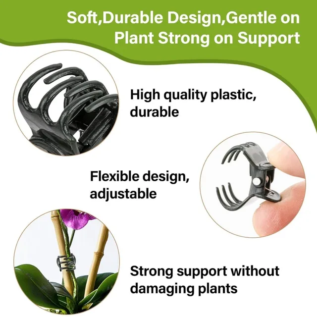 Dark Green 6-Claw Plant Clips 10-50Pcs Bundle Branch Climbing Stem Clasp Tied Orchid Flowers Support Clamps Plant Accessories 4