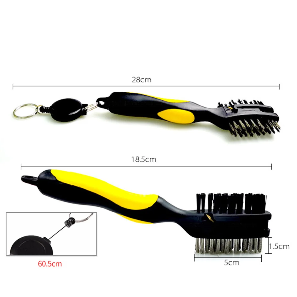 

1x Golf Brush Double Sided Club Groove Shoes Brush Cleaning Tool Built-in Spike Steel Bristle for Iron Plastic Bristle for Woods