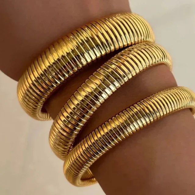 Stainless Steel Texture Flex Snake Chain Cuff Bracelet 18k Gold Plated Wide Bracelet Bangle Fashion Jewelry Women Gifts 3