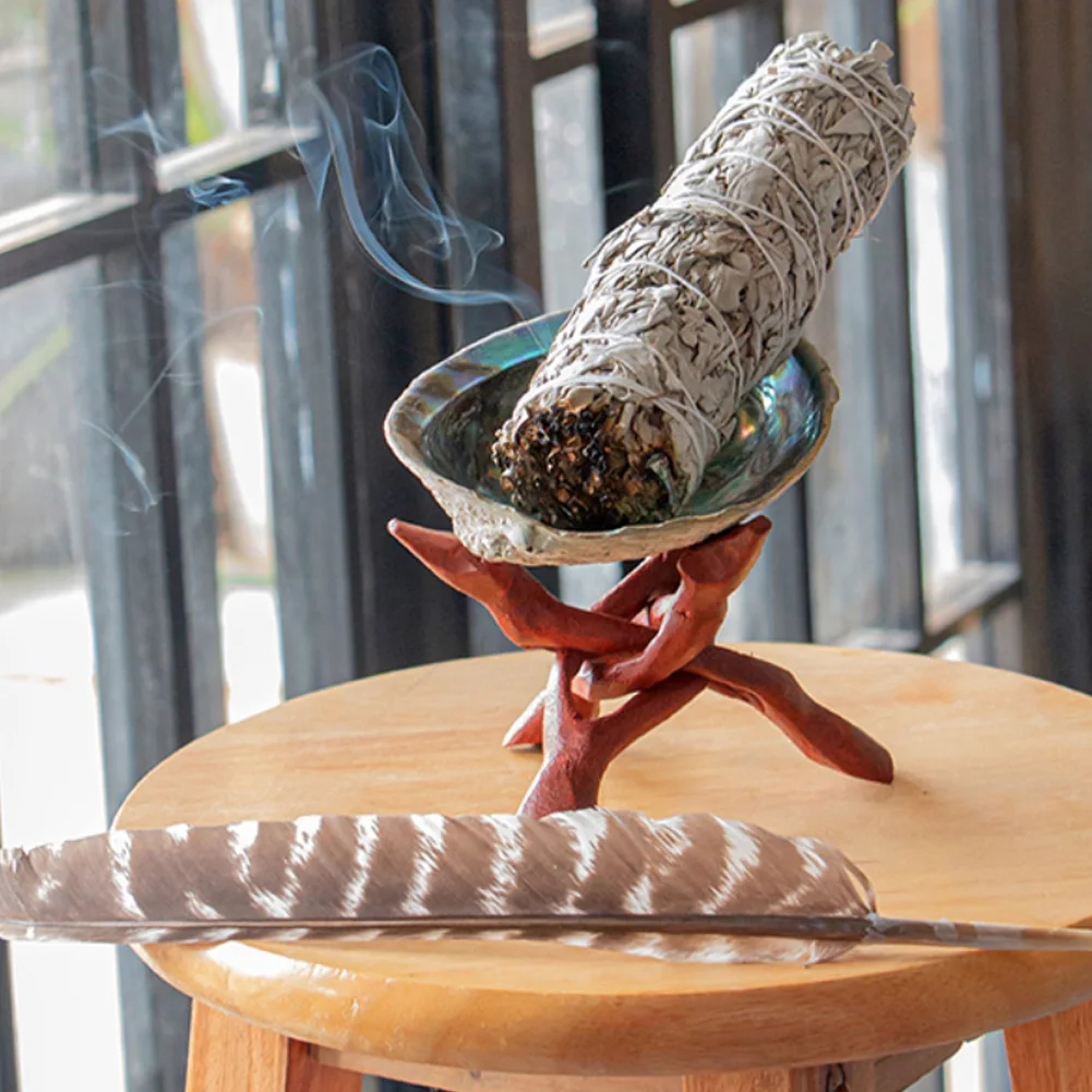 Palo Santo White Sage Stick Set with Abalone Shell & Wooden Tripod Stand  for Room Purification Meditation Smoke Home Decoration