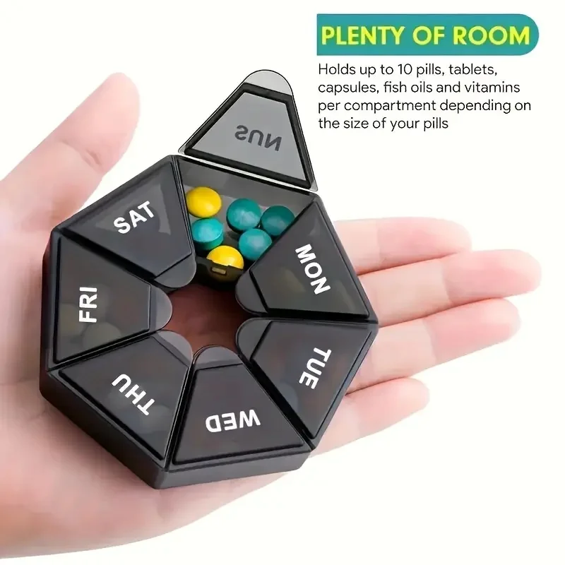 Durable 7-Day Portable Pill Organizer with Daily Compartments for Medications & Supplements
