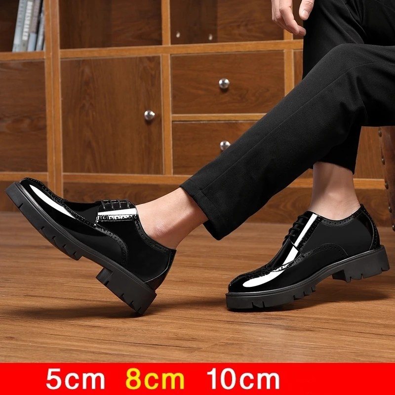Men's Elevator Shoes 10cm 8cm Luxury Men Brogues Patent Leather Shoes Man Height Increase Insole 10cm Business Wedding Man