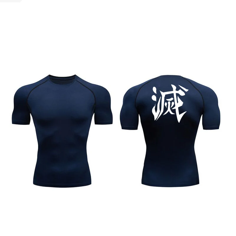 Demon Slayer Print Compression Shirts for Men Gym Workout Fitness Undershirts Short Sleeve Quick Dry Athletic Tees T Shirt Tops short sleeve t shirt sport t shirt running t shirt running t shirts fitness clothes compression t shirt men t shirts men undershirts