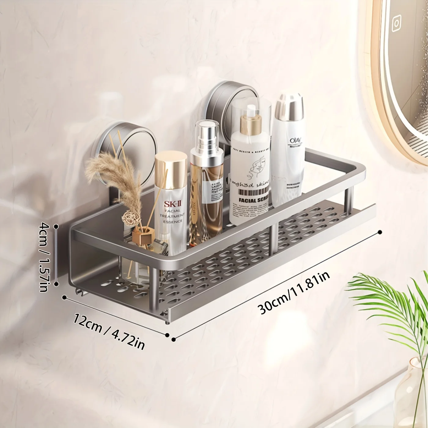 Easy-Install Suction Cup Shower Caddy Strong Adhesive Wall-Mounted Organizer for Shampoo& Soap Durable Space-Saving Shelf