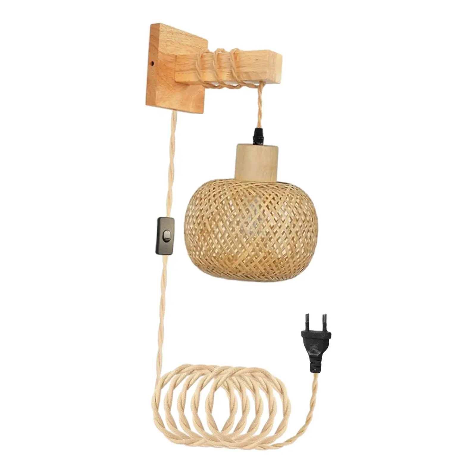 

Wall Sconce Boho Decor Rustic Plug in Pendant Light Bamboo Bedside Wall Lamp for Bedroom Hallway Living Room Farmhouse Bathroom