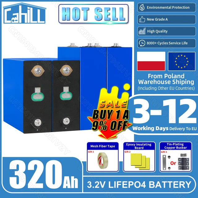 Grade A 8000+ cycle 320ah LiFePO4 batterie 3.2v phosphate de fer Lithium batterie rechargeable pour DIY 12V 24V 48v maison stockage d'énergie RV solaire batterie de camping en stock dans l'UE 1