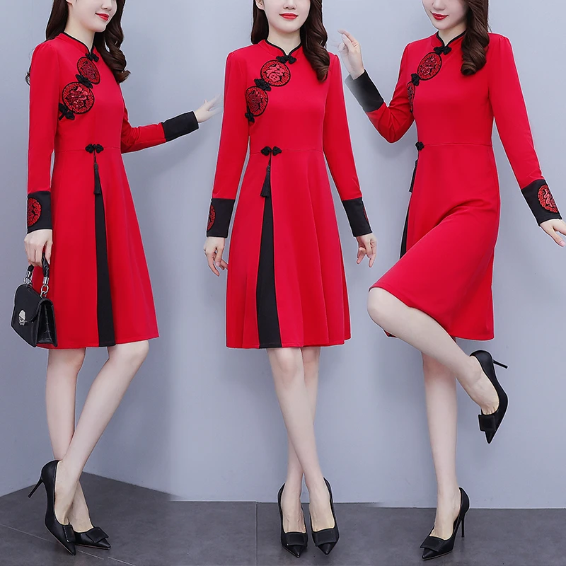 M5XL Plus Size Women's Autumn New Traditional Chinese Clothing Improved Cheongsam Fashion Slim