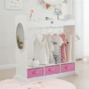 Kids Armoire Dress-Up Closet w/Mirror,Open Hanging Wardrobe w/Clothes Rack,Toddlers Pretend Play Costume Storage Dresser 1