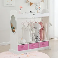Kids Armoire Dress-Up Closet w/Mirror,Open Hanging Wardrobe w/Clothes Rack,Toddlers Pretend Play Costume Storage Dresser 1