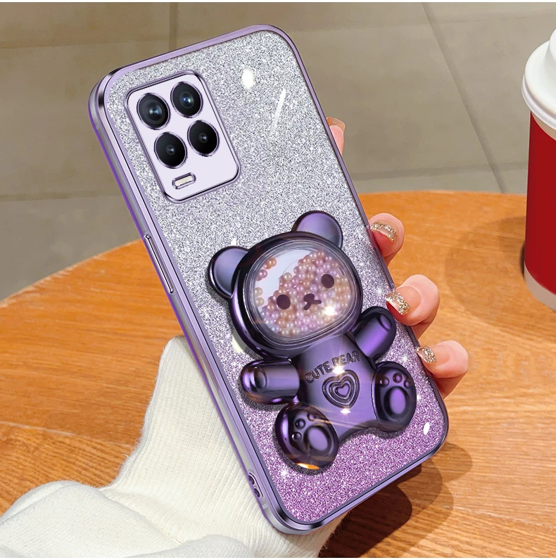 Realme8 9pro Quicksand Bear support à paillettes coque de téléphone pour Oppo Realme 8 11 Pro Plus 4G 5G 9i 7i 5i 6i 5s 5 9 8pro support_voghion.com