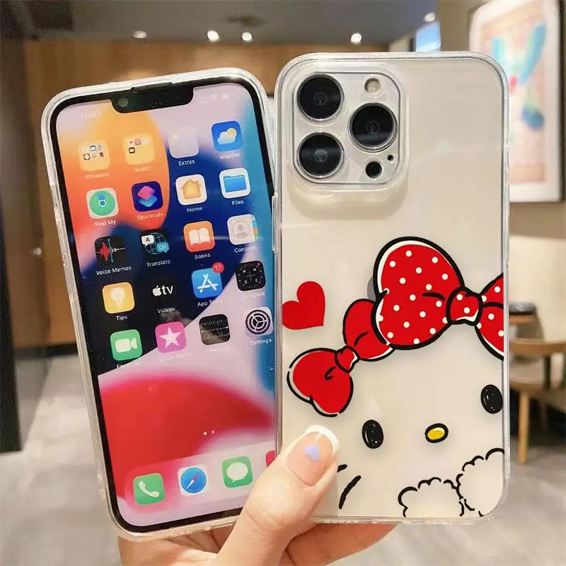 thumbnail image 1 of Clear Phone Case For iPhone Apple 14 12 13 Mini 11 Pro SE 8 7 6 6S Plus X XR XS Max SE Case Funda Shell Cartoon Hello Kitty Cat, 1 of 5