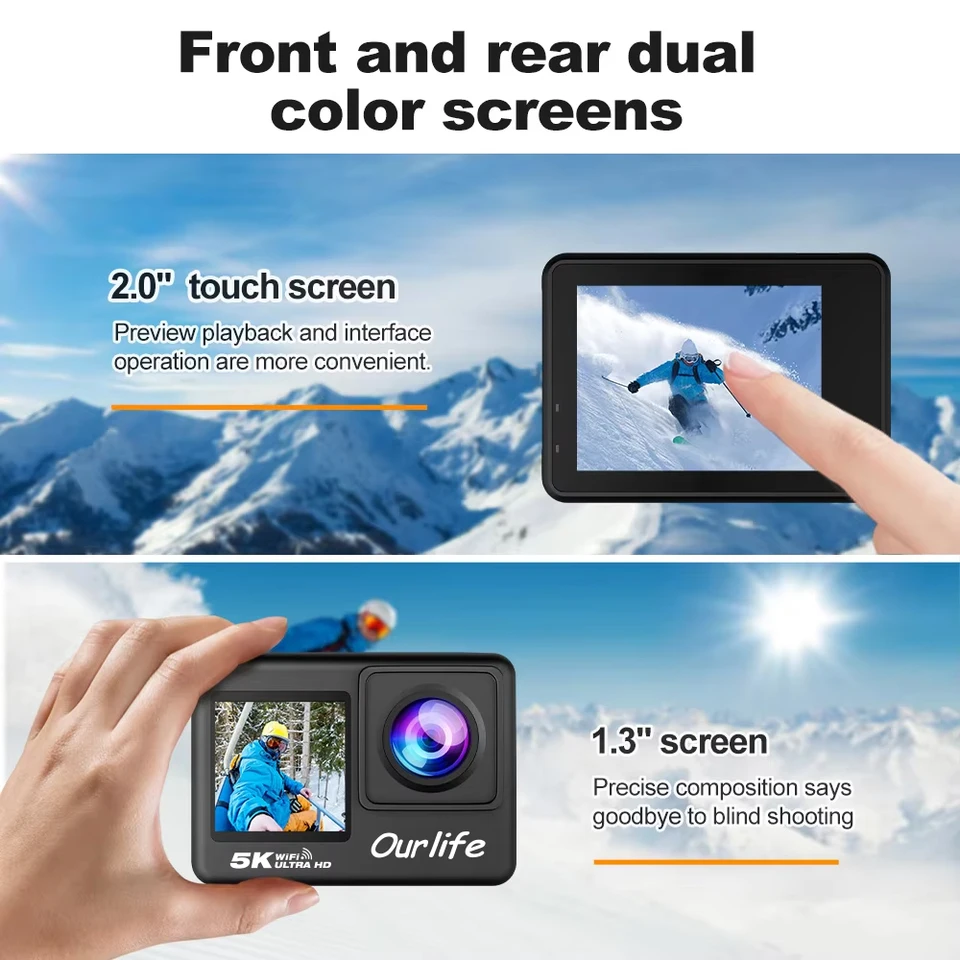 Caméra d'action Magecam 5K : 4K 60 images/s, écran tactile 2 pouces, Wi-Fi, grand angle 170°, étanche à 30 m, enregistrement vidéo depuis un casque, sports_voghion.com