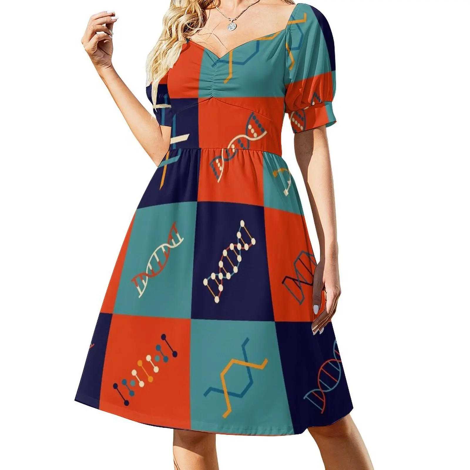 thumbnail image 1 of Conjunto de patrón de biología de tallo genético de ADN vestido de manga corta vestidos de novia traje de festival para mujer, 1 of 7
