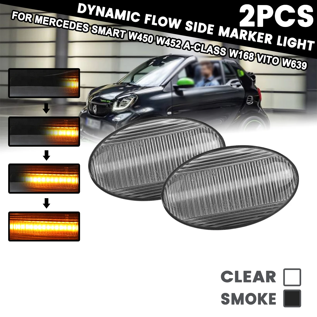 

2 шт., динамическая боковая ретрансляторная лампа Mercedes Smart W450 W452 A-Class W168 Vito W639